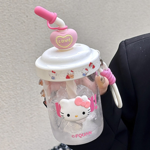 hellokitty透明吸管杯女生高顔值刻度水杯2024新款可攜式攪拌杯子