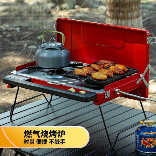 戶外瓦斯燒烤爐子露營可攜式燒烤架子野炊烤盤鍋具瓦斯卡式爐