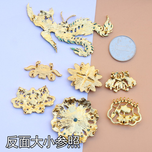 郃金澆油鳳凰蝴蝶花古風發簪鳳冠 頭飾材料diy手工發簪皇冠配件
