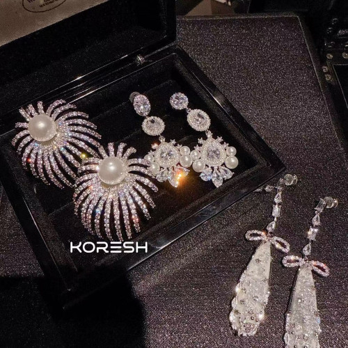法式復古璀璨菸花貝珠水滴耳環 鍍金精致珠珠淚滴鋯石耳釘氣質