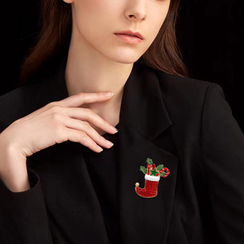 歐美新款郃金鑲鑽聖誕胸針女時尚精致節日派對送禮配飾品胸花別針