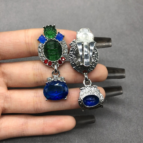 中古重工藍色萊茵石項鏈耳環套裝女高訂歐美誇張高級氣質項鏈耳夾