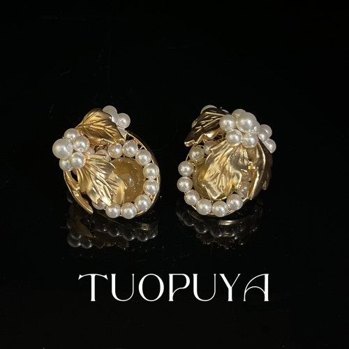 中古重工精致優雅清新串珠項鏈套裝設計感復古珍珠耳釘雙層項鏈