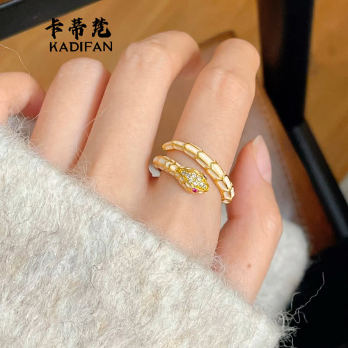 金店同款古法鎏金琺瑯彩本命年生肖蛇點鑽白蛇青蛇戒指新中式