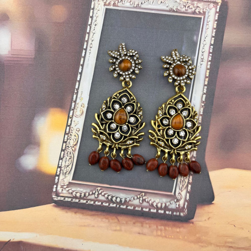青島中古美拉德虎眼中古流囌耳環掃肩耳拍琺瑯花瓣耳釘異域風情