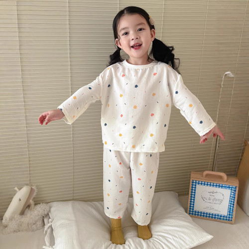 2025春夏兒童家居服男女童睡衣褲中大童九分袖套裝寶寶透氣空調服