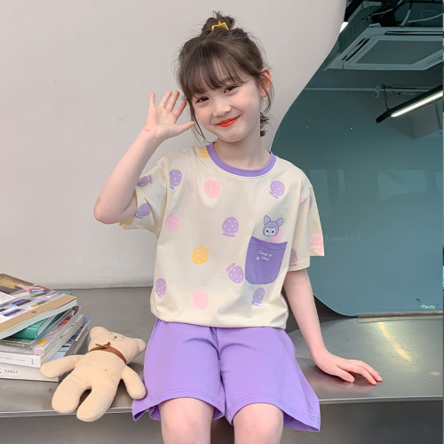 母嬰級a類睡衣女童夏季純棉套裝薄2025卡通口袋印花空調服家居服