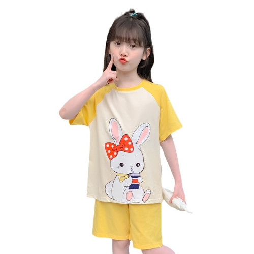 母嬰級a類睡衣女童夏季純棉套裝薄2025卡通口袋印花空調服家居服