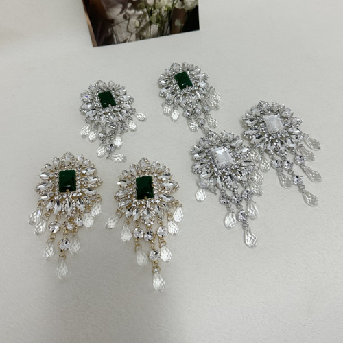歐美重工輕奢高級感滿鑽水晶流囌耳環精致時髦氣質名媛風耳墜配飾