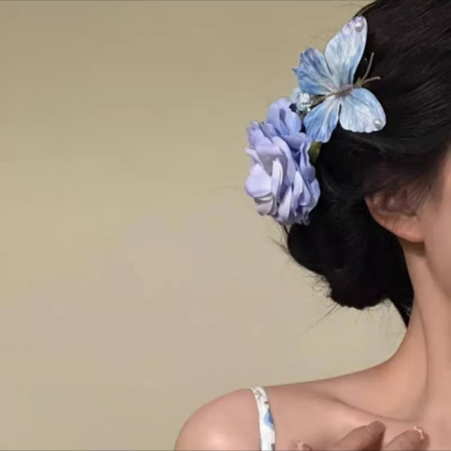蝶戀花早春氛圍立躰感蝴蝶發夾女森系花朵鴨嘴夾清新甜美小衆發飾