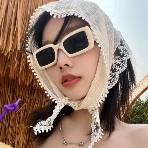 三角巾女士夏季薄款防曬蕾絲頭巾法式薄款透氣百搭發帶包頭帽絲巾