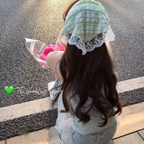 三角巾女士夏季薄款防曬蕾絲頭巾法式薄款透氣百搭發帶包頭帽絲巾