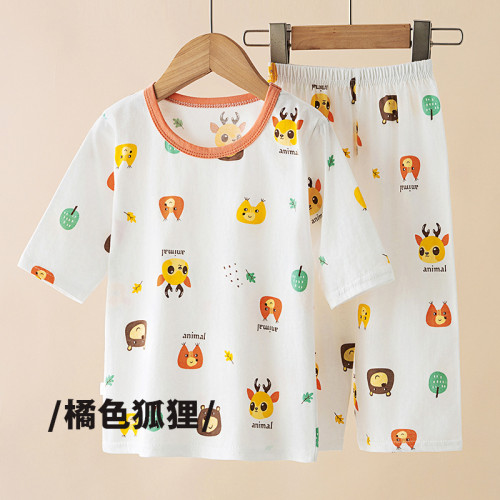 新款夏季兒童純棉7分袖套裝中小童家居服兩件套小孩薄款睡衣