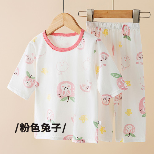 新款夏季兒童純棉7分袖套裝中小童家居服兩件套小孩薄款睡衣