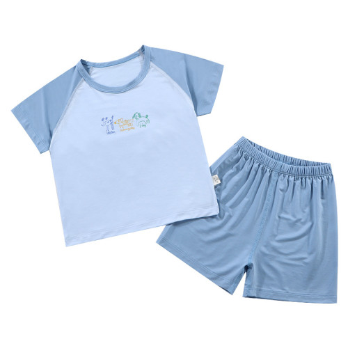 夏季兒童短袖套裝天絲莫代爾家居服睡衣兩件套小清新薄款運動套裝
