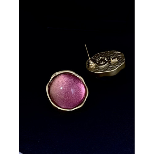 中古風vintag鍍24K沙金漸變粉蜜石項鏈減齡耳環套裝高質量耳飾品
