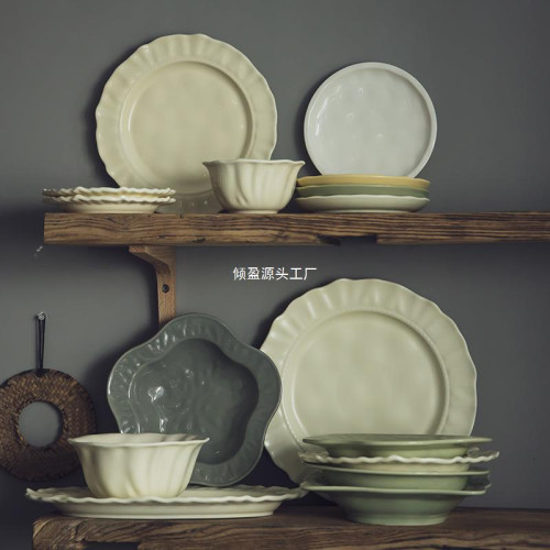 超有質感~復古純色陶瓷磐子感甜品磐家用水果磐廠家批發