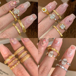 中古真金電鍍鋯石拉絲戒指ins輕奢高級感食指戒復古氣質手飾批發
