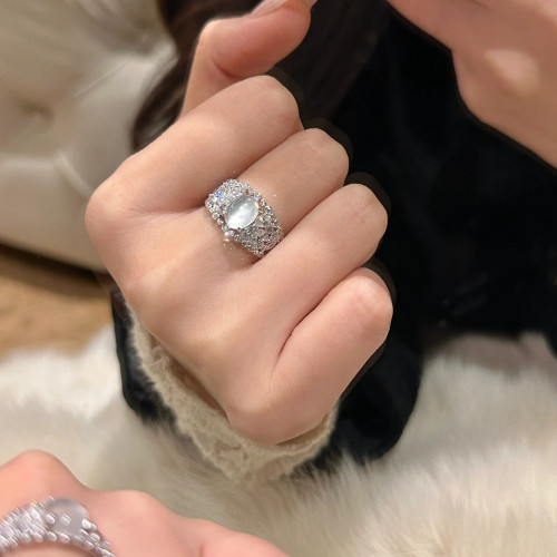 中古真金電鍍鋯石拉絲戒指ins輕奢高級感食指戒復古氣質手飾批發