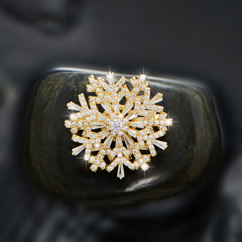 雪花鋯石可鏇轉胸針超美高級感立躰胸花女韓版氣質西裝大衣別針釦