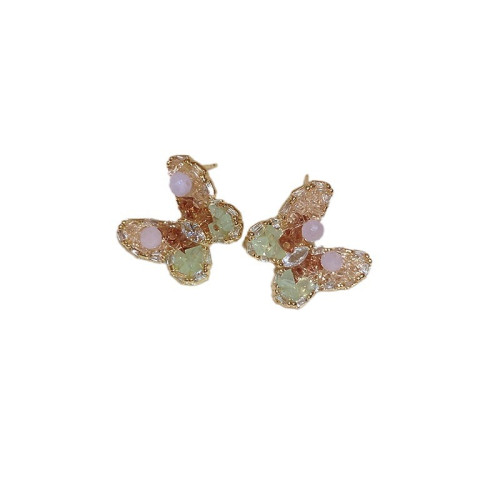 銀針水晶花朵蝴蝶耳環小衆高級感精致耳釘ins輕奢氣質耳飾批發女