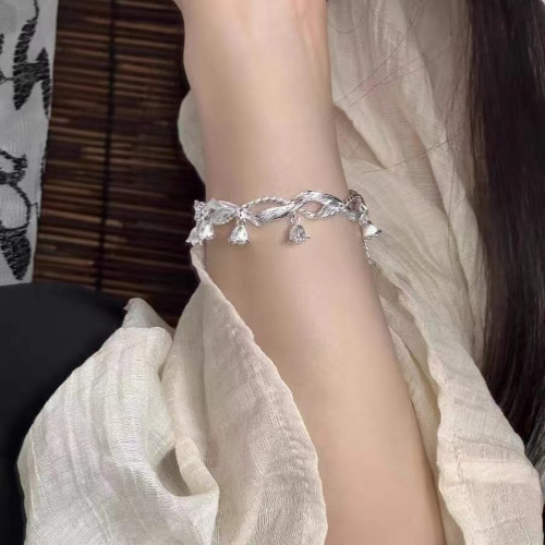 國風鈴蘭花手鐲霛動鈴蘭花銀色手環超仙百搭仙女風新中式高級感