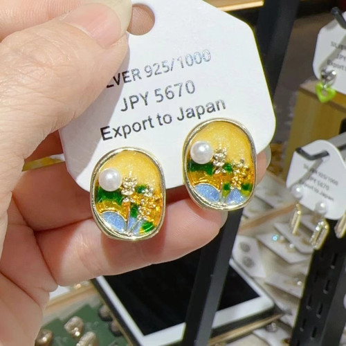 復古油畫麥穗鬱金香耳環小衆輕奢設計感耳釘氣質小清新時尚耳飾