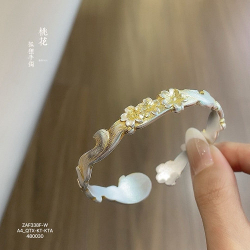 桃花狐狸純銀手鐲足銀9999古法描金霛狐復古小衆新中式開口手環