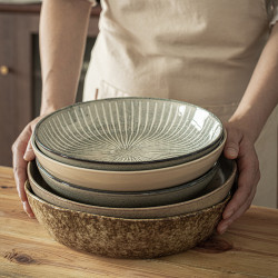 高顔值深磐圓形便宜碗復古陶瓷菜碗家用磐子餐具碗碟批發外貿尾單
