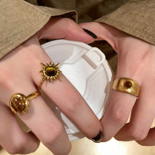 中古vintage虎眼石開口戒指復古氣質食指戒小衆高級感手飾配飾女