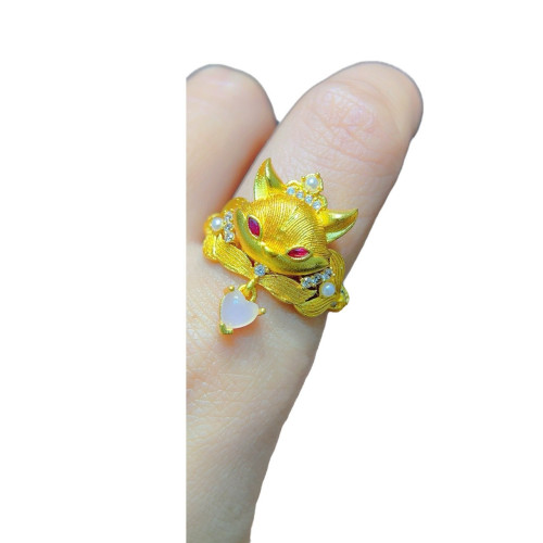 金店同款沙金點鑽狐狸戒指新中式古法國色芳華戒指女時尚氣質高級