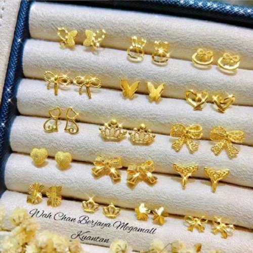 5G迷你耳釘沙金ins風高顔值蝴蝶結耳飾小衆鍍金小耳環防過敏新款