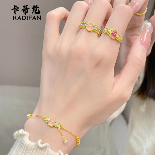 金店同款沙金琺瑯點鑽鳳華嬌玉戒指葫蘆手鏈女新中式國潮風首飾