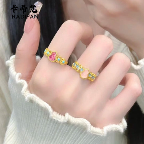 金店同款沙金琺瑯點鑽鳳華嬌玉戒指葫蘆手鏈女新中式國潮風首飾