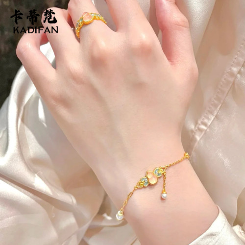 金店同款沙金琺瑯點鑽鳳華嬌玉戒指葫蘆手鏈女新中式國潮風首飾