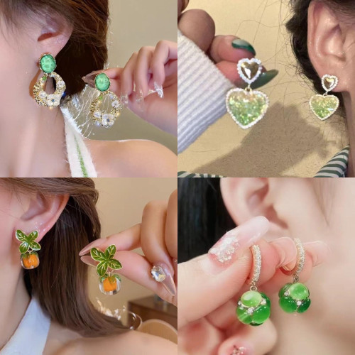 韓版綠色花朵時尚優雅耳環氣質百搭甜美耳釘大氣清新日常耳環批發