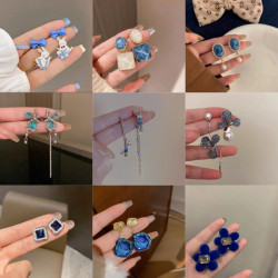 高級感設計小衆氣質耳釘女藍色系耳環輕奢大氣精致輕奢百搭耳飾品