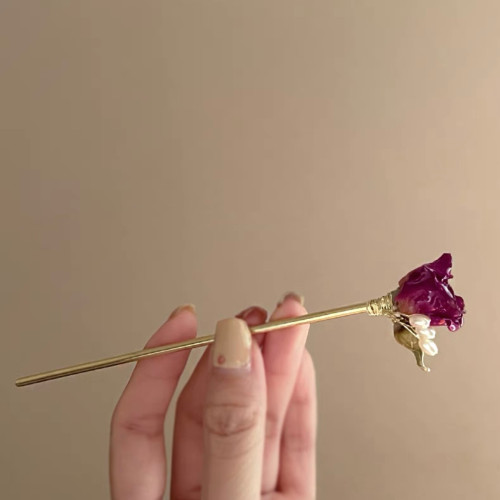 浪漫乾枯永生玫瑰花發簪新中式唯美氛圍感發釵古風小衆高級感發飾