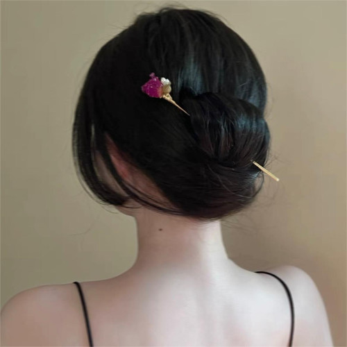 浪漫乾枯永生玫瑰花發簪新中式唯美氛圍感發釵古風小衆高級感發飾