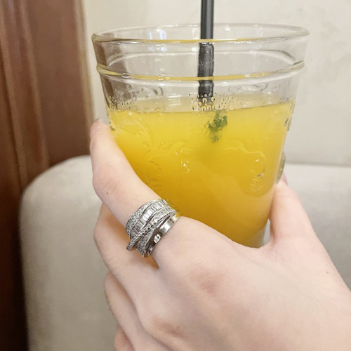 輕奢鋯石復古交叉鏤空戒指冷淡風個性開口食指戒韓國ins百搭手飾
