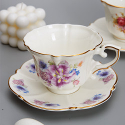 金邊浮雕下午茶牛奶水杯子家用陶瓷咖啡杯碟廣告禮品骨瓷杯碟