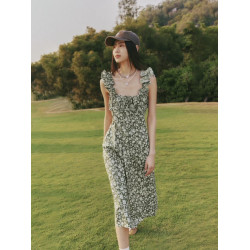 【高版本】虞書訢同款連衣裙2025夏季新款碎花裙子克萊因藍吊帶裙