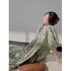 XZOXZO2025年夏季新款茶歇法式連衣裙女三亞旅遊度假泡泡袖碎花裙