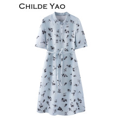 Childe Yao亞麻連衣裙女輕奢高級感2025夏季新款漂亮獨特碎花裙子