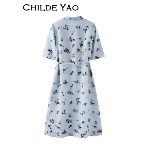 Childe Yao亞麻連衣裙女輕奢高級感2025夏季新款漂亮獨特碎花裙子