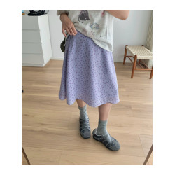 SEEEEMI 輕盈感~夏季紫色碎花裙松緊腰甜美a字顯瘦百搭雪紡半身裙