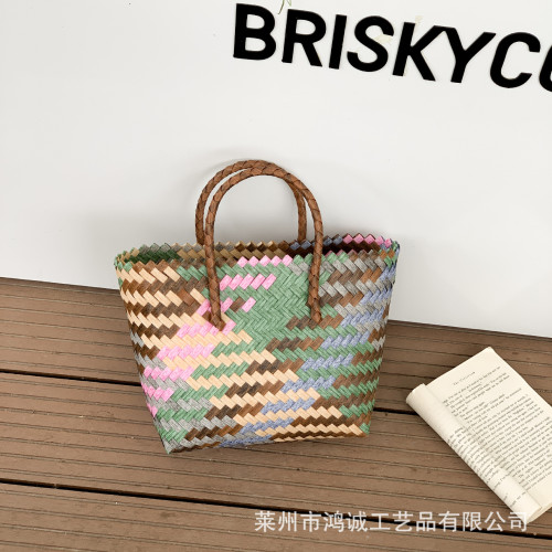 鴻誠復古仿藤大容量編織包伴手禮菜籃子女士手提包單肩包包包女