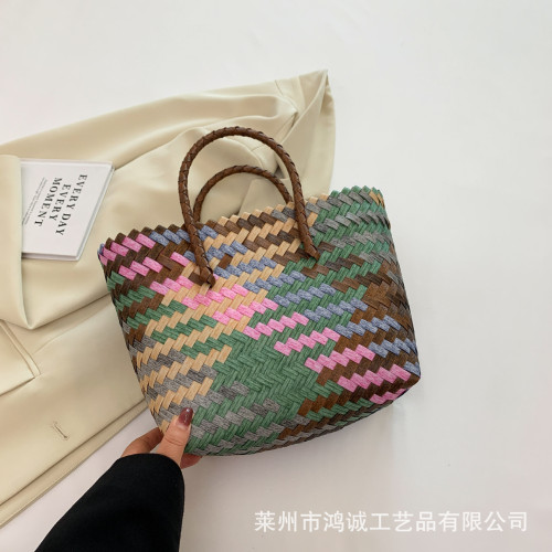 鴻誠復古仿藤大容量編織包伴手禮菜籃子女士手提包單肩包包包女