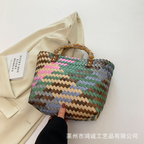 鴻誠復古仿藤大容量編織包伴手禮菜籃子女士手提包單肩包包包女