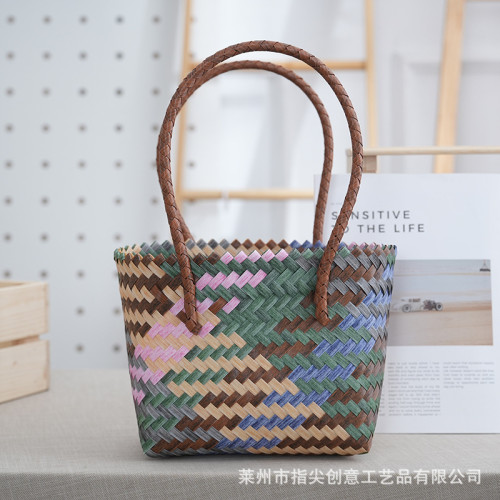 復古法式大容量手工編織包伴手禮菜籃子女士手提包海邊度假沙灘包